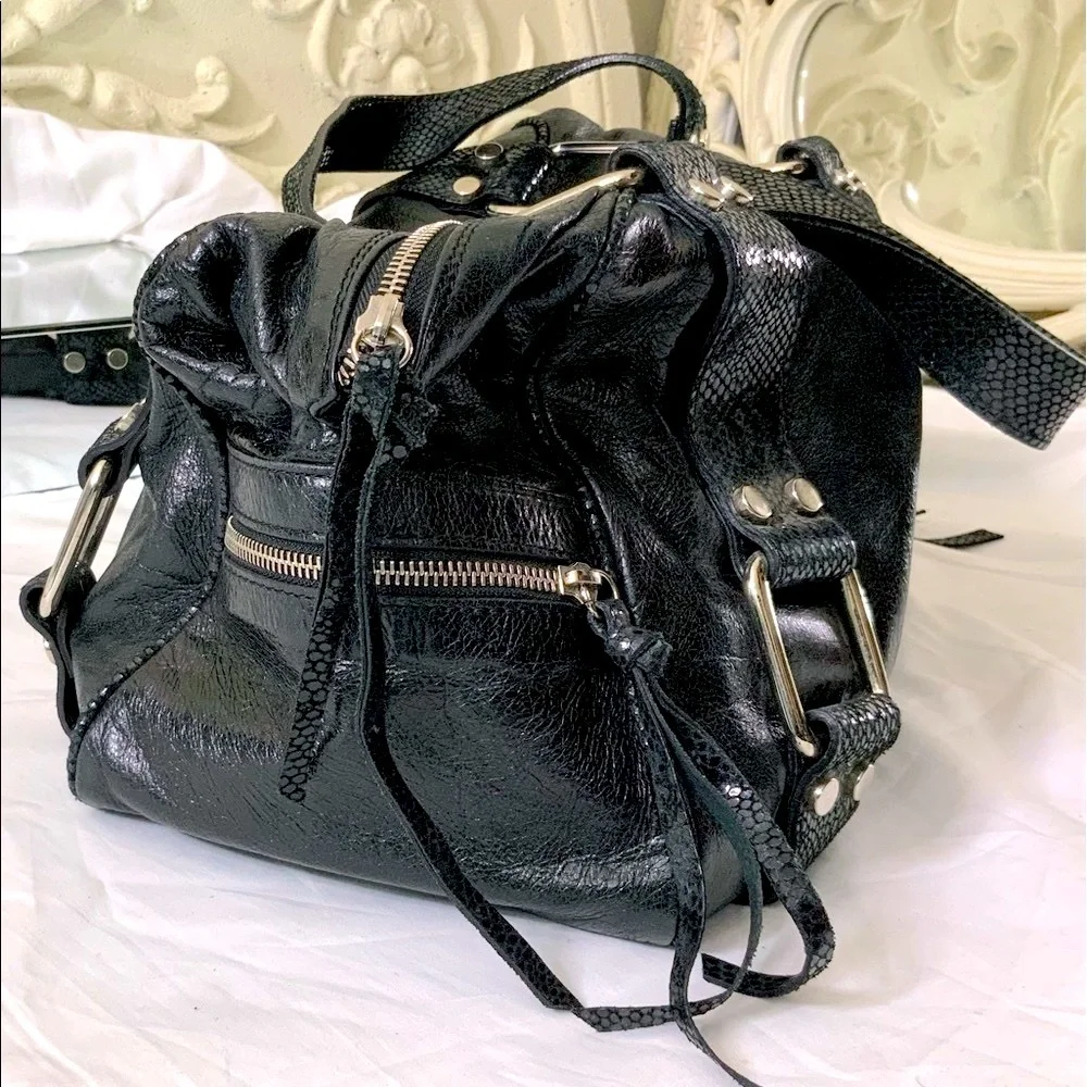 Python Embossed Leather Satchel Shoulder Bag